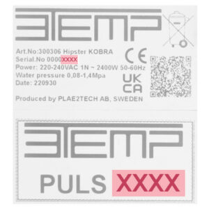 3TEMP label with serial number for a PULS filter brewer